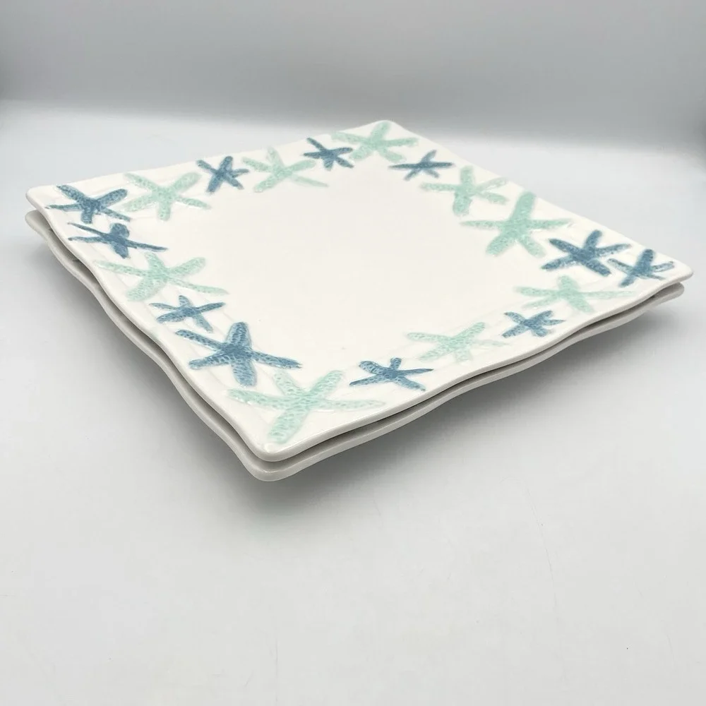 Coastal Home Cape Coral Starfish Square Dinner Plates 10.75
